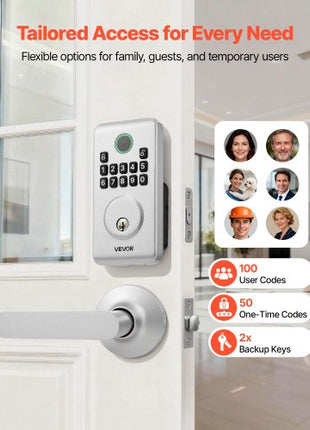Keyless Entry Door Lock with Handle Set, Electronic Keypad Deadbolt with Lever Handles, Pioneering Easy-Grip Design, Customizable User Codes, Keyed Entry, Auto Lock, Anti-Peeking, Silver