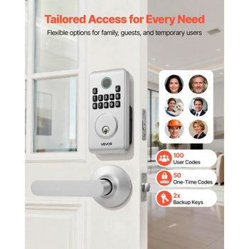 Keyless Entry Door Lock with Handle Set, Electronic Keypad Deadbolt with Lever Handles, Pioneering Easy-Grip Design, Customizable User Codes, Keyed Entry, Auto Lock, Anti-Peeking, Silver