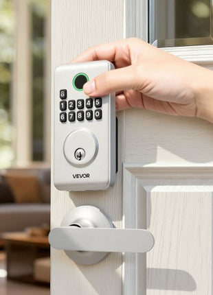 Keyless Entry Door Lock with Handle Set, Electronic Keypad Deadbolt with Lever Handles, Pioneering Easy-Grip Design, Customizable User Codes, Keyed Entry, Auto Lock, Anti-Peeking, Silver