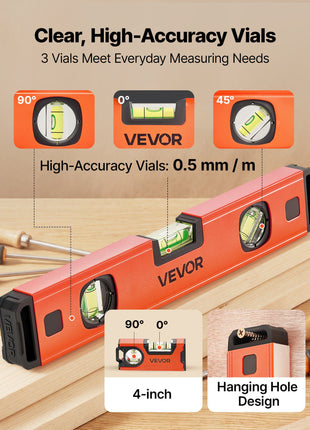 Torpedo Level, 4-Piece Included 4/12/24/40 in, Magnetic Leveler Tool Set Aluminum Alloy, with Clear 3 Green Vials, Hanging Hole, Box Beam Multi-angle Measurement for Construction Home Renovation