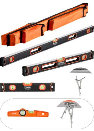 4-Piece Torpedo Level, 48/24/16/10 Inch Box Levels Set, Fluorescent Light Up Bubble Vials Ruler for 45/90/180 Degree, Aluminum Alloy Magnetic Leveler Tool, Shock-Proof(Only 10-inch has magnetic)