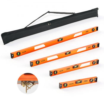 Magnetic Level Set, 4-Piece Included 16/24/36/48 in, Aluminum Alloy I-Beam Bubble Leveler with Clear 3 Green Vials & Hanging Hole, Level Tool Ideal for Hanging Pictures, Home Improvement & DIY