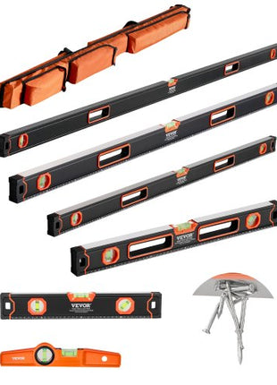 6-Piece Torpedo Level, 78/48/32/24/16/10 Inch All Magnetic Levels Set, Bubble Vials Ruler for 45/90/180 Degree, Aluminum Alloy Magnetic Box Leveler Tool, Shock-Resistance, SAE and Metric Scale
