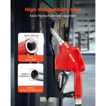 3/4-Inch NPT Automatic Fuel Nozzle, Max Flow Rate 11.8 GPM, Auto Shut Off Diesel Gas Pump Nozzle with 3-Speed Trigger Lock & 13/16-Inch (OD=20 mm) Spout for Gasoline, Diesel, Kerosene, Red