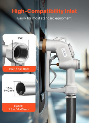 1.5 Inch Barb Automatic Fuel Nozzle with Swivel, Max Flow Rate 37 GPM, Auto Shut Off Diesel Gas Pump Nozzle with 3-Speed Trigger Lock & 1.5 Inch (OD=40 mm) Spout for Gasoline, Diesel, Kerosene