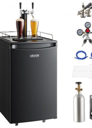 Beer Kegerator, Dual Tap Draft Beer Dispenser, Full Size Keg Refrigerator with CO2 Cylinder, Shelves, Drip Tray & Rail, 32°F- 50°F Temperature Control, Hold 1/6, 1/4, 1/2 Barrels, Black