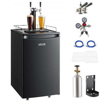 Beer Kegerator, Dual Tap Draft Beer Dispenser, Full Size Keg Refrigerator with CO2 Cylinder, Shelves, Drip Tray & Rail, 32°F- 50°F Temperature Control, Hold 1/6, 1/4, 1/2 Barrels, Black