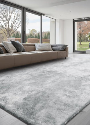 Indoor Plush Area Rugs, 9 x 12 ft Soft Plush Carpet, Furry Shag Area Rugs for Living Room, Bedroom, Modern Home Decor Aesthetic Long-Pile Rug, Non-Shedding, Slip-Resistant, Tie-Dye Light Gray