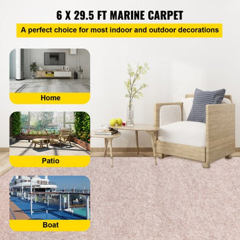Boat Carpet, 6 ft x 29.5 ft Marine Carpet for Boats, Waterproof Light Brown Carpet with Marine Backing Anti-Slide Marine Grade Boat Carpet Cuttable Easy to Clean Patio Rugs Deck