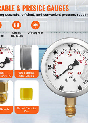 Hydraulic Pressure Test Kit, 250/400/600bar, 3 Gauges 11 Test Couplings 3 Test Hoses, Excavator Hydraulic Test Gauge Set with Portable Carrying Case for Excavator Tractors Construction Machinery