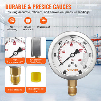 Hydraulic Pressure Test Kit, 250/400/600bar, 3 Gauges 6 Test Couplings 3 Test Hoses, Excavator Hydraulic Test Gauge Set with Portable Carrying Case for Excavator Tractors Construction Machinery