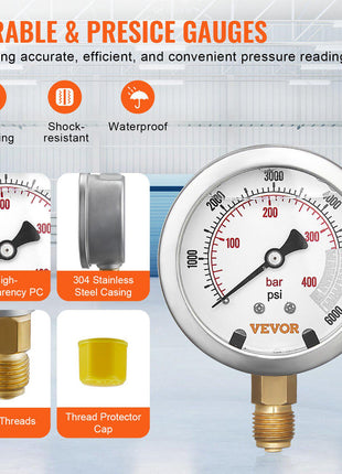 Hydraulic Pressure Test Kit, 250/400/600bar, 3 Gauges 9 Test Couplings 3 Test Hoses, Excavator Hydraulic Test Gauge Set with Portable Carrying Case for Excavator Tractors Construction Machinery
