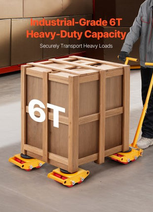 Machine Skate, 6T Machinery Skate Dolly, 13228 lbs Machinery Moving Skate, Machinery Mover Skate with 360° Rotation Cap and PU Directional Rollers, Heavy Duty Industrial Moving Equipment, Yellow