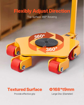 Machine Skate, 8800 lbs Machinery Moving Skate, Machinery Mover Skate with 360° Rotation Cap and PU Swivel Rollers, Heavy Duty Industrial Machinery Mover with Handle for Warehouse, Workshop