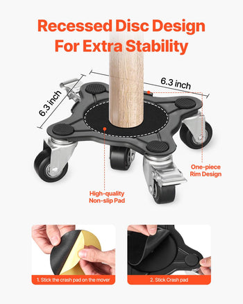Furniture Dolly, Maximum Load 1200 lbs, Heavy Duty Furniture Movers with 5 360° Rotation Wheels, Carbon Steel Panel, Furniture Lift Slider Tool Set for Appliances, Sofa, Fridge, Washing Machine