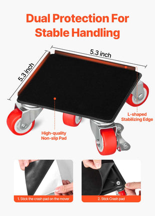 Furniture Dolly, Maximum Load 1200 lbs, Heavy Duty Furniture Movers with 5 360° Rotation Wheels, Carbon Steel Panel, Furniture Lift Slider Tool Set for Appliances, Sofa, Fridge, Washing Machine