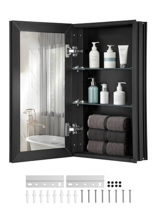 Medicine Cabinet, 14 x 24 inches, Medicine Cabinet for Bathroom with Mirror,  Aluminum Frame Bathroom Wall Cabinet, 2-layer Adjustable Shelves, Recessed & Wall-mounted Installation