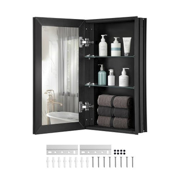 Medicine Cabinet, 14 x 24 inches, Medicine Cabinet for Bathroom with Mirror,  Aluminum Frame Bathroom Wall Cabinet, 2-layer Adjustable Shelves, Recessed & Wall-mounted Installation