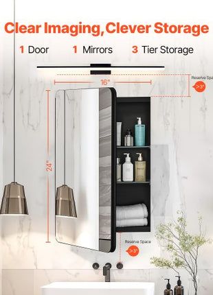 Medicine Cabinet, 16 x 24 inch, Medicine Cabinet for Bathroom with Mirror,  Aluminum Frame Bathroom Wall Cabinet, 2-layer Adjustable Shelves, Recessed & Wall-mounted Installation