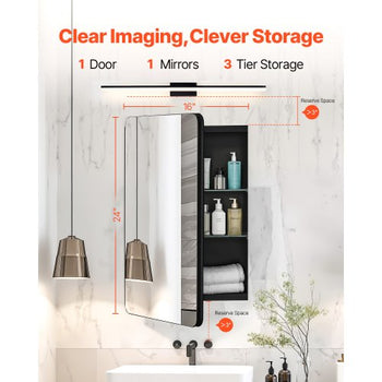 Medicine Cabinet, 16 x 24 inch, Medicine Cabinet for Bathroom with Mirror,  Aluminum Frame Bathroom Wall Cabinet, 2-layer Adjustable Shelves, Recessed & Wall-mounted Installation