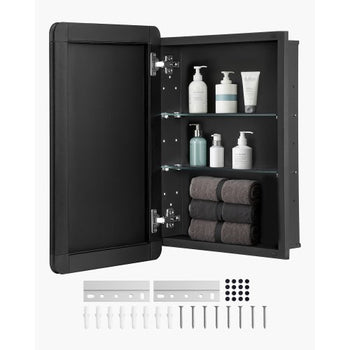 Medicine Cabinet, 16 x 24 inch, Medicine Cabinet for Bathroom with Mirror,  Aluminum Frame Bathroom Wall Cabinet, 2-layer Adjustable Shelves, Recessed & Wall-mounted Installation