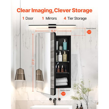 Medicine Cabinet, 16.5 x 27.5 inch, Medicine Cabinet for Bathroom with Mirror,  Aluminum Frame Bathroom Wall Cabinet, 3-layer Adjustable Shelves, Recessed & Wall-mounted Installation