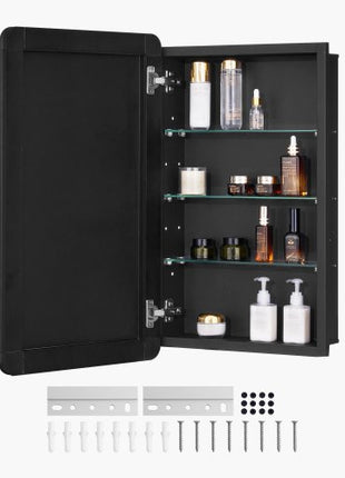 Medicine Cabinet, 16.5 x 27.5 inch, Medicine Cabinet for Bathroom with Mirror,  Aluminum Frame Bathroom Wall Cabinet, 3-layer Adjustable Shelves, Recessed & Wall-mounted Installation