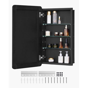 Medicine Cabinet, 16.5 x 27.5 inch, Medicine Cabinet for Bathroom with Mirror,  Aluminum Frame Bathroom Wall Cabinet, 3-layer Adjustable Shelves, Recessed & Wall-mounted Installation
