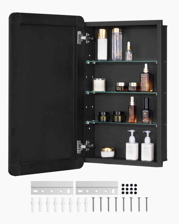 Medicine Cabinet, 16.5 x 27.5 inch, Medicine Cabinet for Bathroom with Mirror,  Aluminum Frame Bathroom Wall Cabinet, 3-layer Adjustable Shelves, Recessed & Wall-mounted Installation