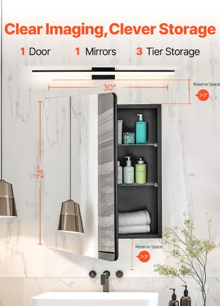 Medicine Cabinet, 24 x 30 inch, Medicine Cabinet for Bathroom with Mirror,  Aluminum Frame Bathroom Wall Cabinet, 2-layer Adjustable Shelves, Recessed & Wall-mounted Installation