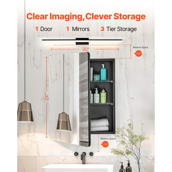 Medicine Cabinet, 24 x 30 inch, Medicine Cabinet for Bathroom with Mirror,  Aluminum Frame Bathroom Wall Cabinet, 2-layer Adjustable Shelves, Recessed & Wall-mounted Installation