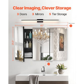 Medicine Cabinet, 25.5 x 40 inch, Medicine Cabinet for Bathroom with Mirror,  Aluminum Frame Bathroom Wall Cabinet, 4-layer Adjustable Shelves, Recessed & Wall-mounted Installation