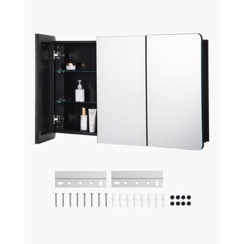 Medicine Cabinet, 25.5 x 40 inch, Medicine Cabinet for Bathroom with Mirror,  Aluminum Frame Bathroom Wall Cabinet, 4-layer Adjustable Shelves, Recessed & Wall-mounted Installation