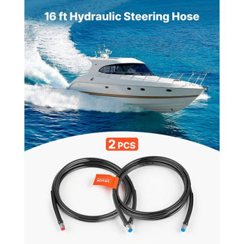 Hydraulic Hose Kit, 16 ft 2-Piece Leak-Proof TPEE Outboard Steering Hose Kit with 304 Stainless Steel Connector, Compatible with Marine Outboard Steering Systems, 20 MPa Max Working Pressure