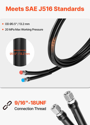 Hydraulic Hose Kit, 16 ft 2-Piece Leak-Proof TPEE Outboard Steering Hose Kit with 304 Stainless Steel Connector, Compatible with Marine Outboard Steering Systems, 20 MPa Max Working Pressure