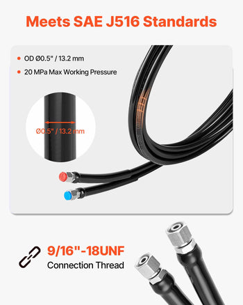 Hydraulic Hose Kit, 16 ft 2-Piece Leak-Proof TPEE Outboard Steering Hose Kit with 304 Stainless Steel Connector, Compatible with Marine Outboard Steering Systems, 20 MPa Max Working Pressure