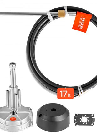 Boat Steering System, 17 ft Boat Control Cable Outboard Rotary Steering System Kit with Aluminum Alloy Helm, Durable Marine Replacement for Fishing Boats, Small Sailboats, Speedboats, Lifeboats