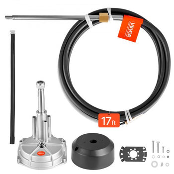 Boat Steering System, 17 ft Boat Control Cable Outboard Rotary Steering System Kit with Aluminum Alloy Helm, Durable Marine Replacement for Fishing Boats, Small Sailboats, Speedboats, Lifeboats