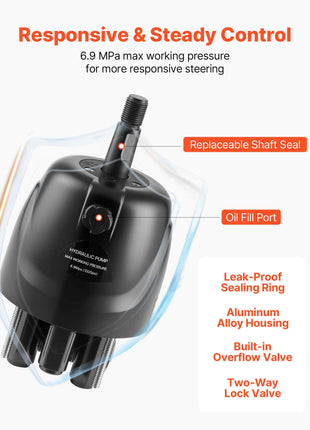 Outboard Hydraulic Steering Kit, 200 HP, Marine Boat Hydraulic Steering System with 6.9 MPa Two-Way Lock Helm Pump, Cylinder, 2 PCS 26 ft Hoses, 13.5" Wheel for Single Station, Single-Engine Use
