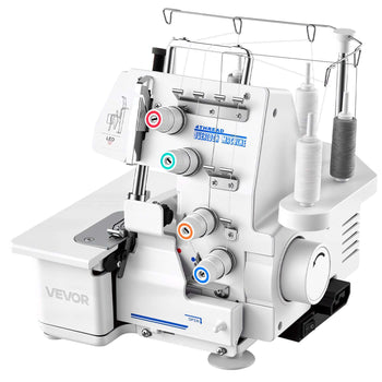 Serger Overlock Sewing Machine, 1250 Stitches Per Minute, 3 and 4 Thread Capability, with LED Light and Strong Suction Feet, Heavy-Duty Metal Frame Sewing Machine for Various Fabrics, White