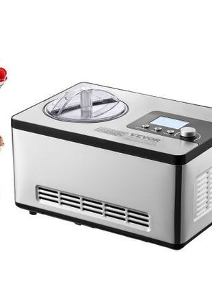 Automatic Ice Cream Maker with Built-in Compressor, 2 Quart No Pre-freezing Fruit Yogurt Machine, Stainless Steel Electric Sorbet Maker, 3 Modes Gelato Maker with LCD Display & Timer, Silver