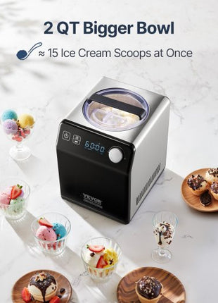 Upright Automatic Ice Cream Maker with Built-in Compressor, 2 Quart No Pre-freezing Fruit Yogurt Machine, Stainless Steel Electric Sorbet Maker, 4 Modes Gelato Maker with Digital Display & Timer