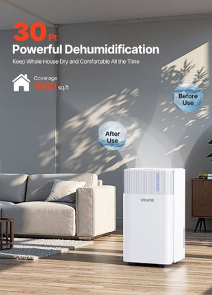 30 Pints Dehumidifier for Home & Basement, Drain Hose for Commercial & Industrial Use, Smart Humidity Control, Low Noise for Large Rooms, Warehouses, Bedrooms & Storage, Large Coverage,White