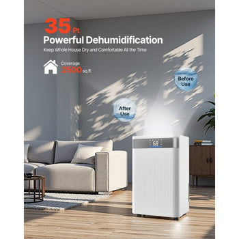 35 Pints Dehumidifier for Home & Basement, Drain Hose for Commercial & Industrial Use, Smart Humidity Control, Low Noise for Large Rooms, Warehouses, Bedrooms & Storage, Large Coverage,White