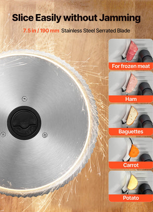 Meat Slicer, 7.5" Electric Deli Slicer with SUS420 Blade & 0-0.6" Adjustable Thickness, 200W Home Food-Slicer for Frozen Meat, Ham, Baguett, Steak, UL Approved