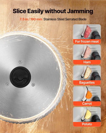 Meat Slicer, 7.5" Electric Deli Slicer with SUS420 Blade & 0-0.6" Adjustable Thickness, 200W Home Food-Slicer for Frozen Meat, Ham, Baguett, Steak, UL Approved