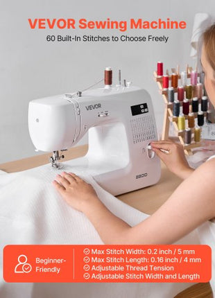 Computerized Sewing Machine, 60 Stitch Applications, with LED Screen, Foot Pedal and LED Light, Heavy-Duty Metal Frame, Digital Sewing Machine with Powerful Motor for Crafts and Mending