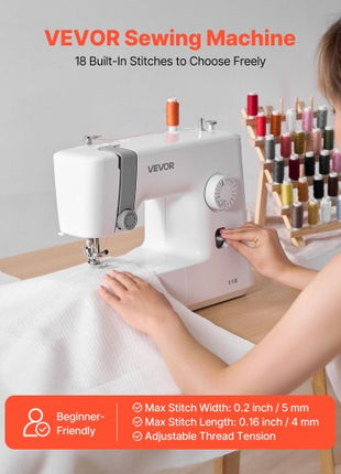 Sewing Machine, 18 Stitch Applications, with LED Light and Foot Pedal, Simple Dial Control, Interior Metal Frame, Lightweight and Portable Beginner Sewing Machine for Adults Crafts and Mending