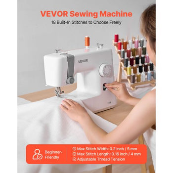 Sewing Machine, 18 Stitch Applications, with LED Light and Foot Pedal, Simple Dial Control, Interior Metal Frame, Lightweight and Portable Beginner Sewing Machine for Adults Crafts and Mending