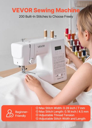 Computerized Sewing Machine, 200 Stitch Applications, with LCD Screen, Foot Pedal and LED Light, Heavy-Duty Metal Frame, Digital Sewing Machine with Powerful Motor for Crafts and Mending